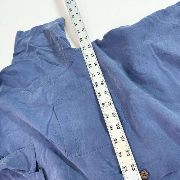Hilo Hattie Shirt Men Large Blue Silk Button-Down Short-Sleeve Hawaiian Coastal - Picture 4 of 9